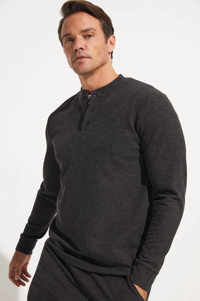 JOYSTAR Men's Regular Fit Crew Neck Buttoned Sweatshirt