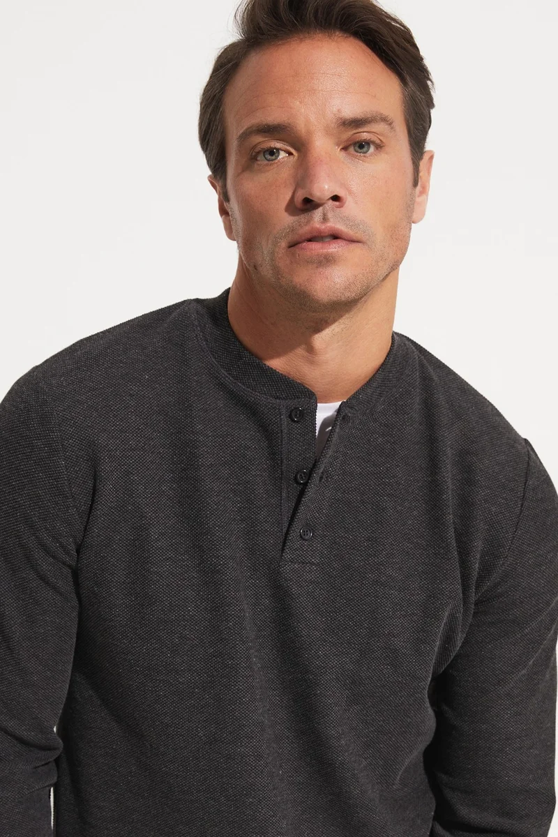JOYSTAR Men's Regular Fit Crew Neck Buttoned Sweatshirt