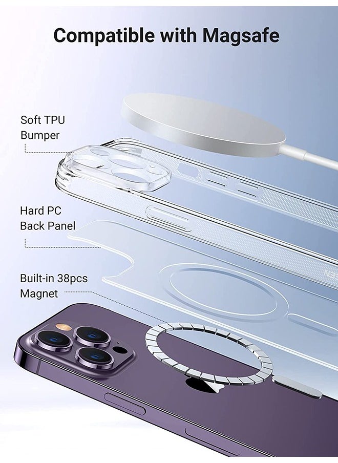 Magnetic iPhone 14 Pro Magsafe Case 6.1 Inch Slim Thin Magnetic Case, Yellowing-Resistant, Anti-Drop Shock Absorption, Anti-Scratch and Hard Back Crystal Case Cell Phone Cover for iPhone 14 Pro Case Clear  - Image 3