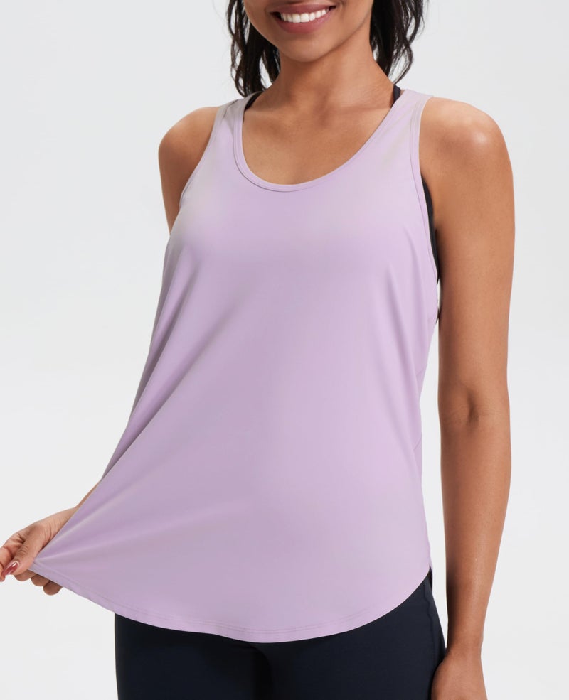 JOYSPELS Workout Tank Tops for Women, Ice Silk Quick Dry Athletic Running Shirts, Loose Fit Racerback Gym Tops Mauve - Image 3
