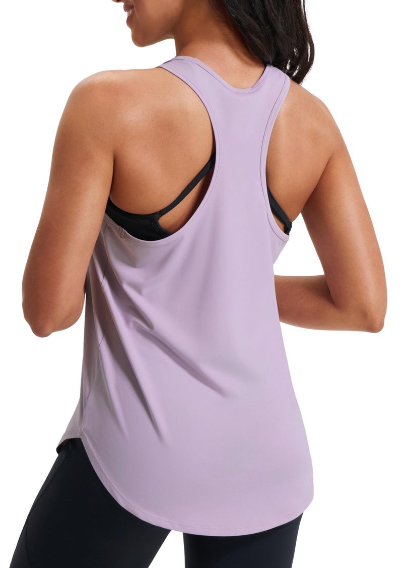 JOYSPELS Workout Tank Tops for Women, Ice Silk Quick Dry Athletic Running Shirts, Loose Fit Racerback Gym Tops Mauve - Image 1