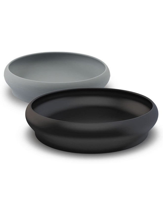 NAOMI Silicone Plates for Toddlers and Silicone Bowls for Toddlers | Perfect Baby Silicone Plate for Baby Led Weaning - Black and Grey - Set of 2 - Image 1