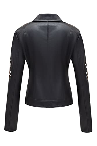Bellivera Faux Leather Jackets for Womens Spring Fall Clothes Winter Soft Casual Short Floral Motorcycle Biker Coat 1702021 Black XXL - Image 5
