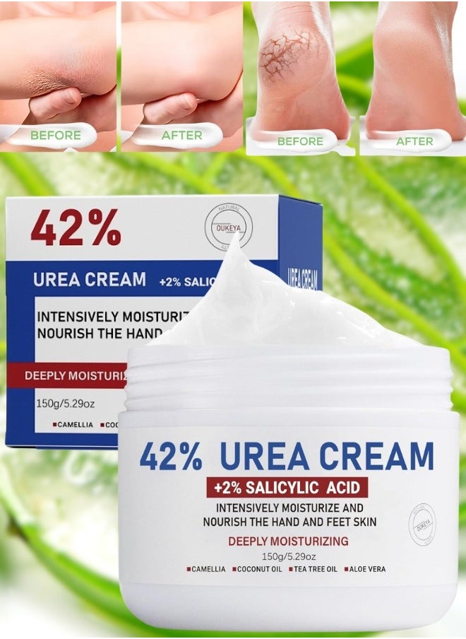 OUKEYA - 150g 42% Urea Cream Salicylic Acid Cream for Cracked Feet Hands Callus Remover Hand Cream Foot Cream for Cracked Foot Heels Elbows Nails Knees Skin Moisturizer Urea Lotion with Maximum Strength - Image 1
