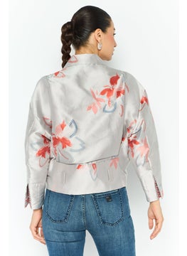 EMPORIO ARMANI Women Regular Fit Floral Print Belted Blazer, Light Grey  - Image 4