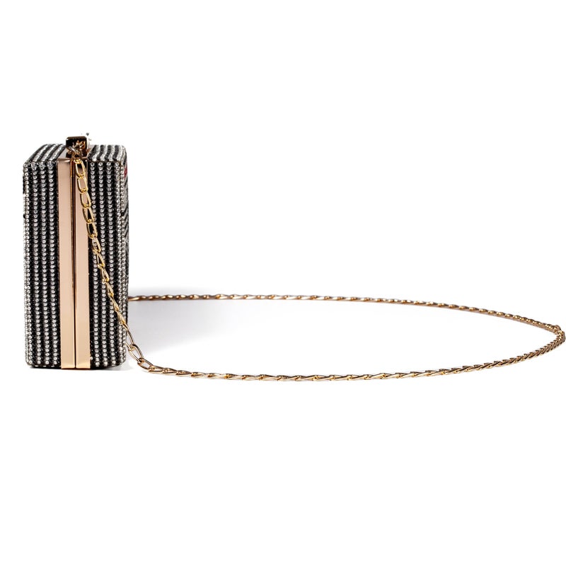 Renabro Women Retro Radio Shape Crossbody Bag Rhinestone Metal Vintage Evening Clutch Purses(silver radio) - Image 4