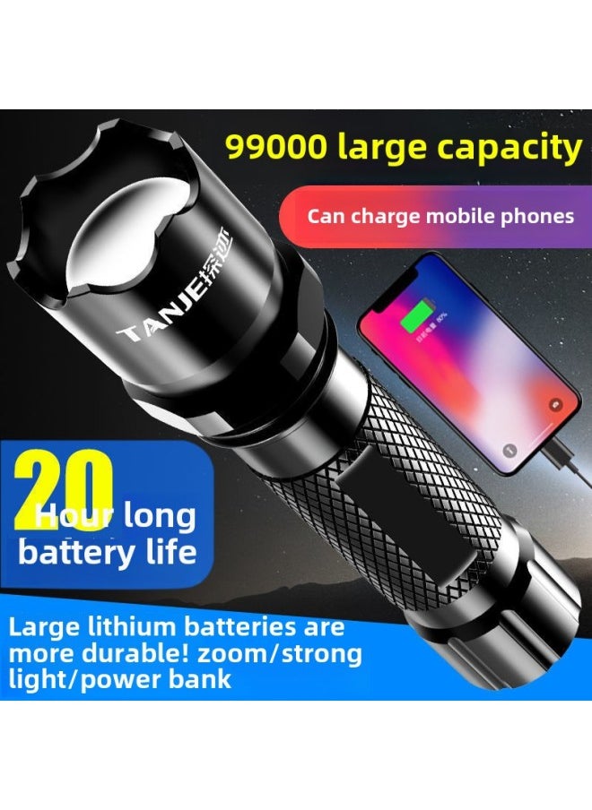 Generic Strong Light Soldier Flashlight Rechargeable Treasure Mini Student Home Self-defense Outdoor Super Bright Long-range Small Lamp Wholesale-Product Specifications:Black-strong Flashlight [5-year Warranty For Charging Cable]-[black-aluminum Alloy-super Bright-70 Hours]  - Image 1