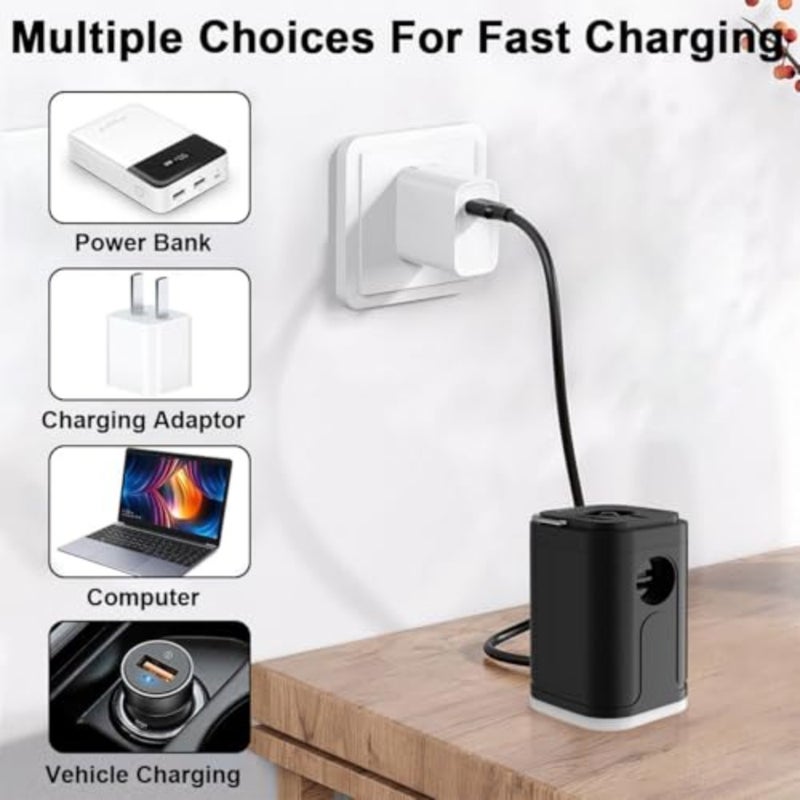 Electric Air Pump for Inflatables, 2400mAh Rechargeable Air Mattress Pump Quick Inflator Deflator Mini Portable Vacuum Pump 5 Nozzles and 3-Speed Camping Light for Pool Floats Vacuum Storage Bag Air Bed - Image 4
