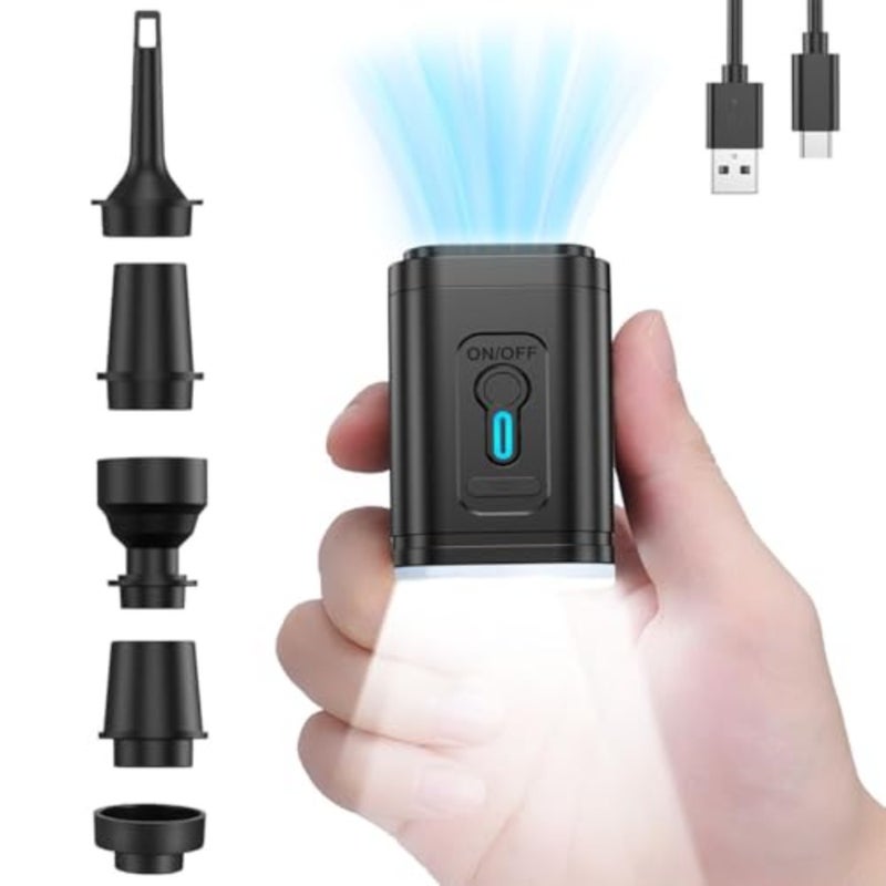 Electric Air Pump for Inflatables, 2400mAh Rechargeable Air Mattress Pump Quick Inflator Deflator Mini Portable Vacuum Pump 5 Nozzles and 3-Speed Camping Light for Pool Floats Vacuum Storage Bag Air Bed - Image 1