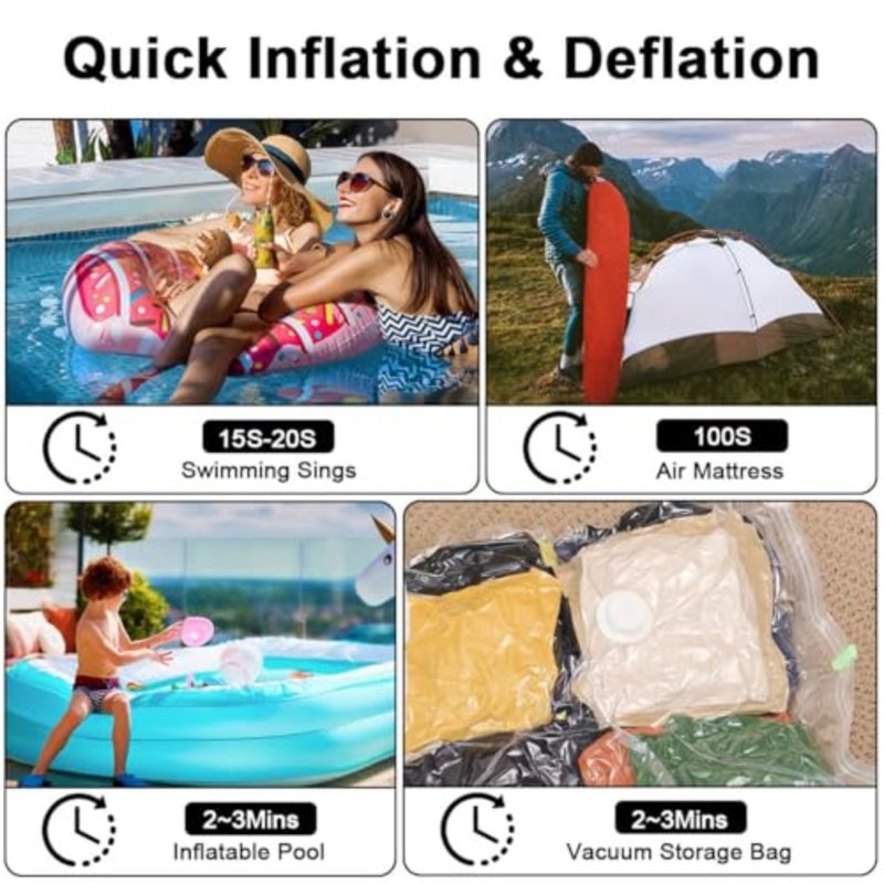 Electric Air Pump for Inflatables, 2400mAh Rechargeable Air Mattress Pump Quick Inflator Deflator Mini Portable Vacuum Pump 5 Nozzles and 3-Speed Camping Light for Pool Floats Vacuum Storage Bag Air Bed - Image 5
