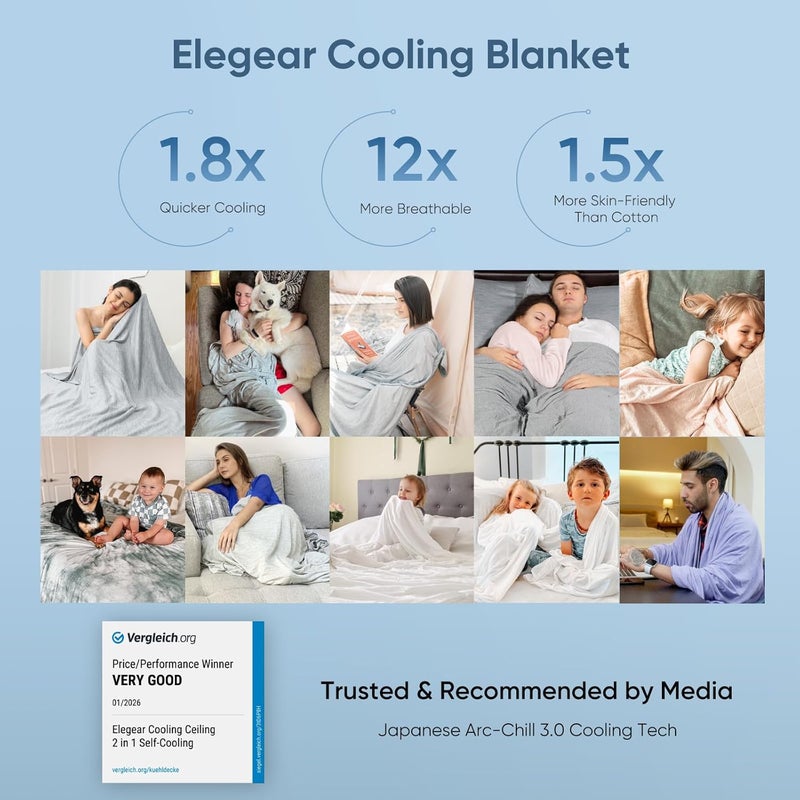 Elegear Cool Summer Blanket - 2 in 1 Design Throw Bed Blanket, Anti-Allergy and Breathable With Arc-Chill Cooling Fiber, 200x220cm, Gray - Image 3
