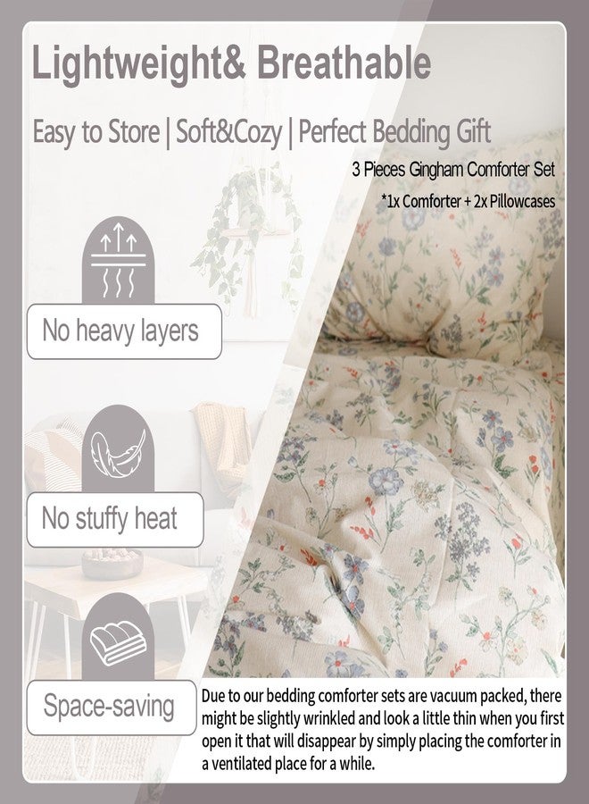 EAVD Cottagecore Floral Comforter Set Queen Size Bed Chic Shabby Floral Print Bedding Comforter Set with 2 Pillowcases Garden Style Reversible Botanical Comforter Set for All-Season - Image 3