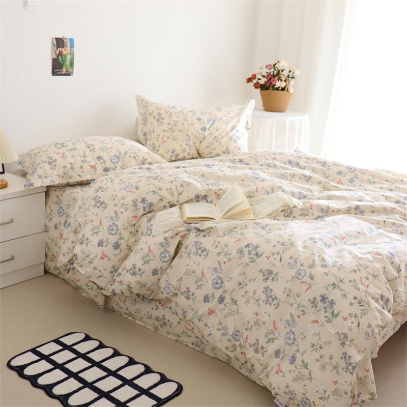EAVD Cottagecore Floral Comforter Set Queen Size Bed Chic Shabby Floral Print Bedding Comforter Set with 2 Pillowcases Garden Style Reversible Botanical Comforter Set for All-Season - Image 1