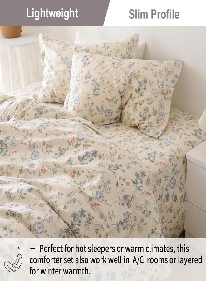 EAVD Cottagecore Floral Comforter Set Queen Size Bed Chic Shabby Floral Print Bedding Comforter Set with 2 Pillowcases Garden Style Reversible Botanical Comforter Set for All-Season - Image 4