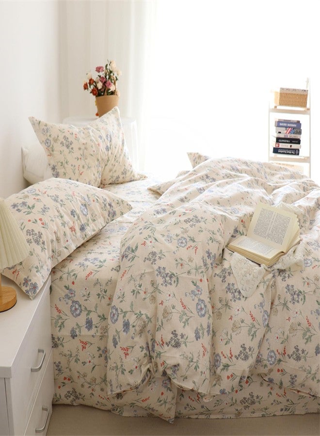 EAVD Cottagecore Floral Comforter Set Queen Size Bed Chic Shabby Floral Print Bedding Comforter Set with 2 Pillowcases Garden Style Reversible Botanical Comforter Set for All-Season - Image 5