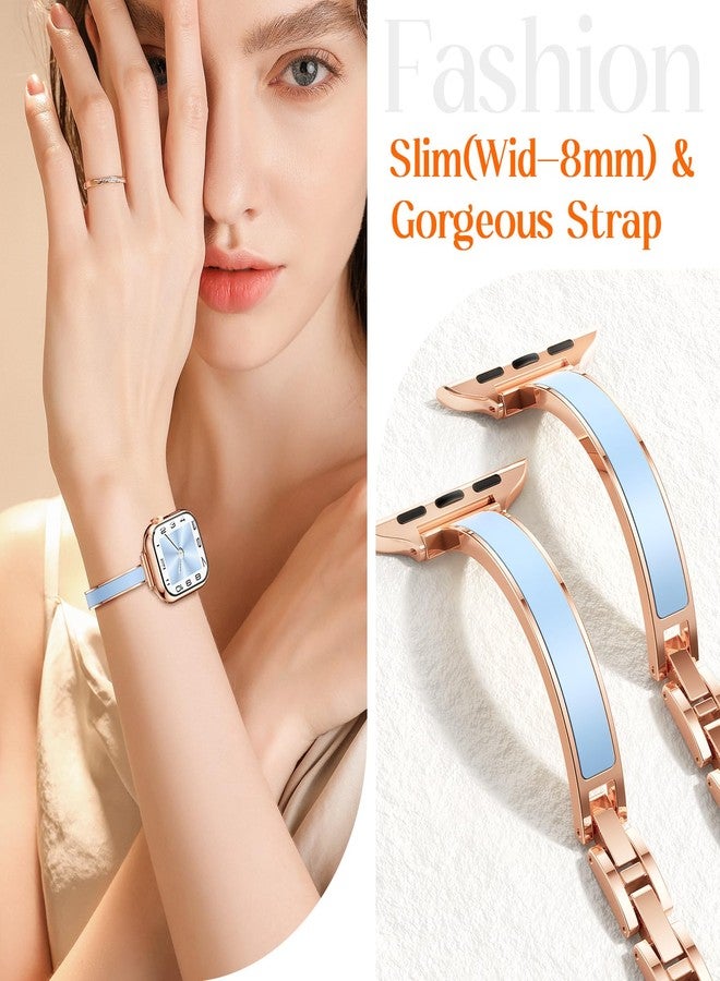 Mosonio Slim Bracelet Bands for Apple Watch Women, Elegant Thin Strap with Easy-Adjust Link Clasps, Compatible with Apple Watch Series 11/10 (42mm), Series 9/8/7 (41mm), Series 6/5/4/SE (40mm), Series - Image 3