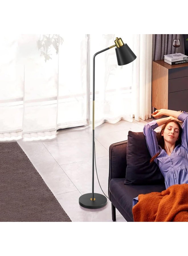 Bukela Industrial Floor Lamps for Living Rooms & Bedrooms - Rustic Farmhouse Reading Lamp - Standing, Adjustable Metal Heads Indoor Task Lighting for Living Room Bedroom Office Home Décor (Black-Large) - Image 1