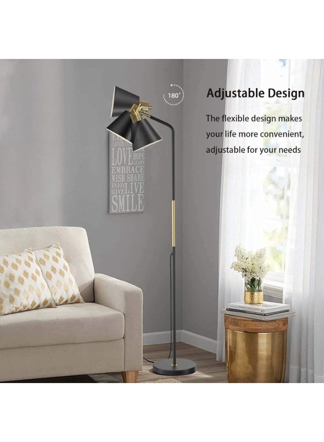 Bukela Industrial Floor Lamps for Living Rooms & Bedrooms - Rustic Farmhouse Reading Lamp - Standing, Adjustable Metal Heads Indoor Task Lighting for Living Room Bedroom Office Home Décor (Black-Large) - Image 5