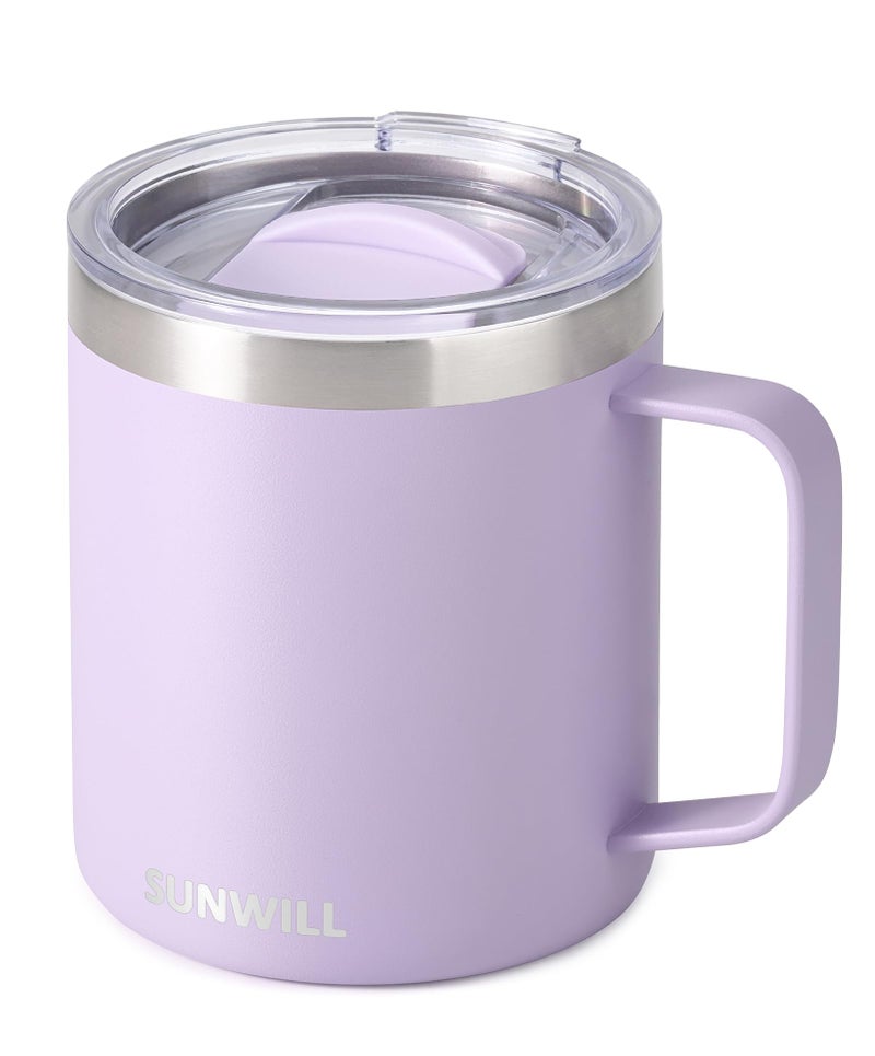 SUNWILL Travel Coffee Mug with Lid, Insulated Tumbler with Handle, 14 oz Stainless Steel Cup for Home, Office, Camping, Powder Coated Orchid - Image 1
