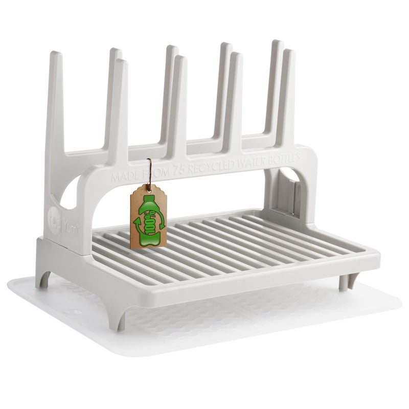 PopYum Seattle Gray Space Saving Drying Rack from 100% Recycled Bottles with Clear Frosted Silicone Drying Mat, countertop for Baby Bottle, Plastic Bags, Cups, Glass, tumblers, Compact - Image 1