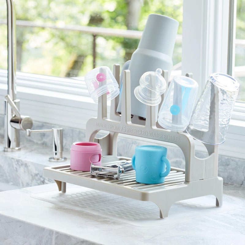 PopYum Seattle Gray Space Saving Drying Rack from 100% Recycled Bottles with Clear Frosted Silicone Drying Mat, countertop for Baby Bottle, Plastic Bags, Cups, Glass, tumblers, Compact - Image 2