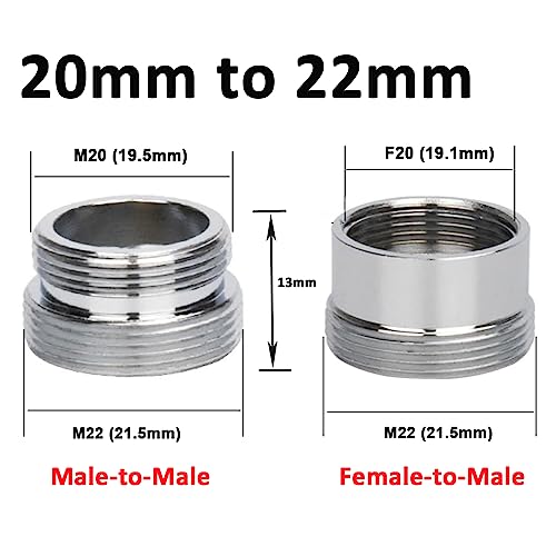 Toolstar Faucet Water Aerator Adapter, Brass Tap Water Filter Aerator Connector, 20mm to 22mm NPT Thread Adapter (Female to Male) - Image 2