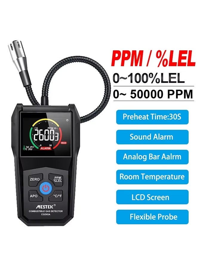 Gas Leak Detector Analyzer Methane Flammable 50000 PPM 100% LEL Combustible Natural Tester LCD Screen Sound and Light Alarm - Image 1
