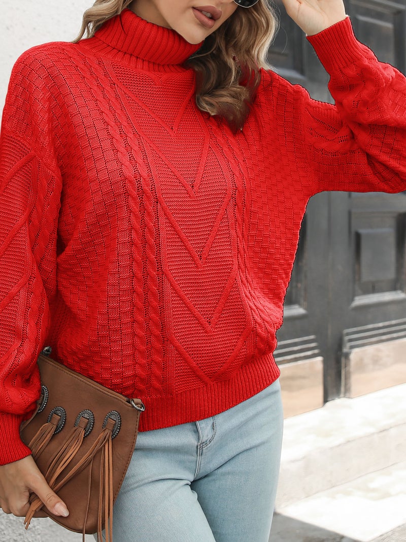 Women Sweater Turtleneck Cable Loose Casual Pullovers - Image 4