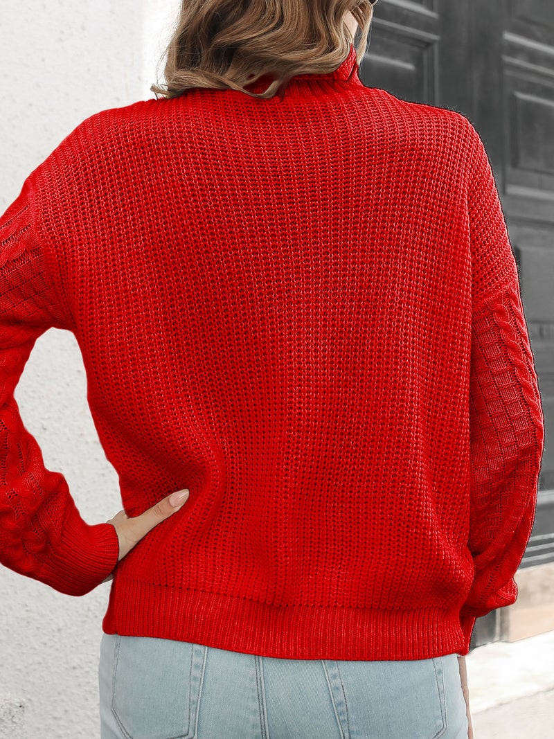 Women Sweater Turtleneck Cable Loose Casual Pullovers - Image 3