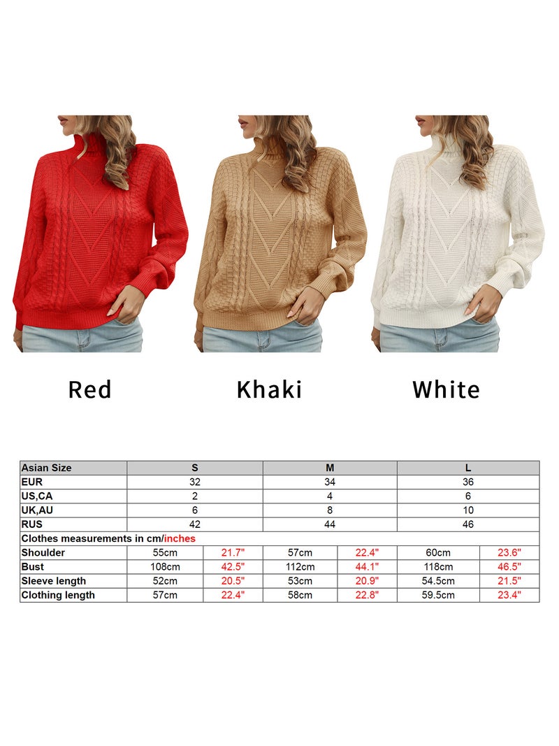 Women Sweater Turtleneck Cable Loose Casual Pullovers - Image 2