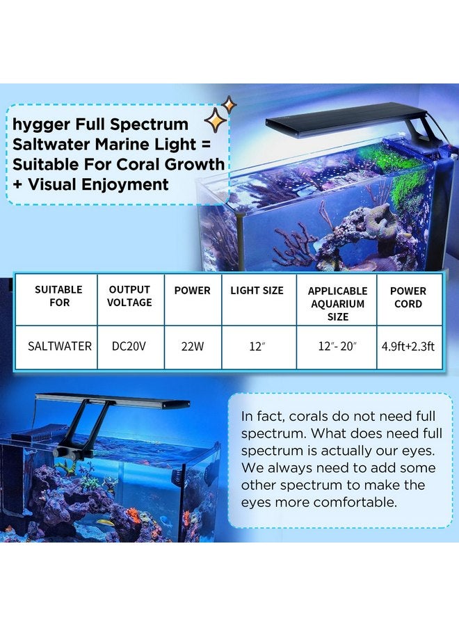 هايغر مصباح LED لحوض السمك المالح من hygger Clip On 24/7، وضع شروق الشمس - ضوء النهار - ضوء القمر 22 وات ووضع DIY، مؤقت قابل للتعديل سطوع قابل للتعديل لحوض السمك مع 7 ألوان لحوض المرجان البحري - Image 2