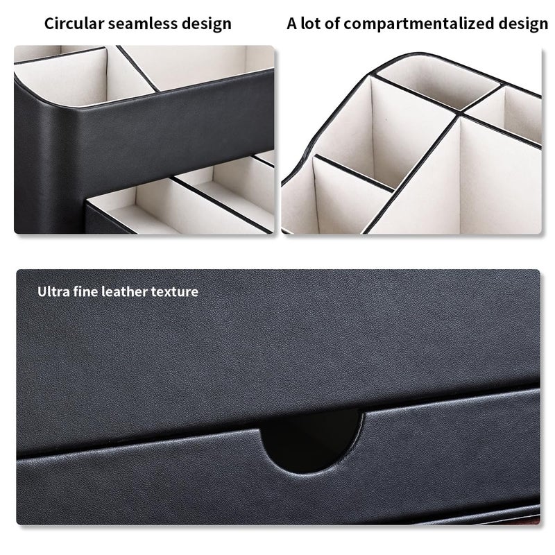 KINGFOM Desk Organizer with Drawer, Multifunction Pencil Holder for Desk, Desk Organizer and Accessories 5 Compartments for Home Office Supplies (Black) - Image 4