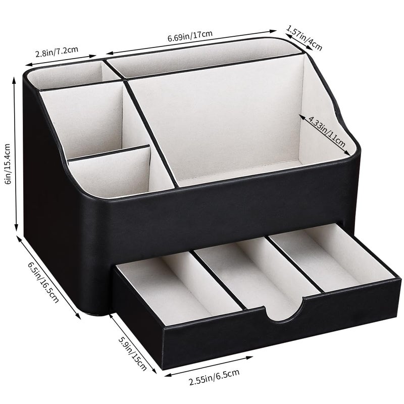 KINGFOM Desk Organizer with Drawer, Multifunction Pencil Holder for Desk, Desk Organizer and Accessories 5 Compartments for Home Office Supplies (Black) - Image 3