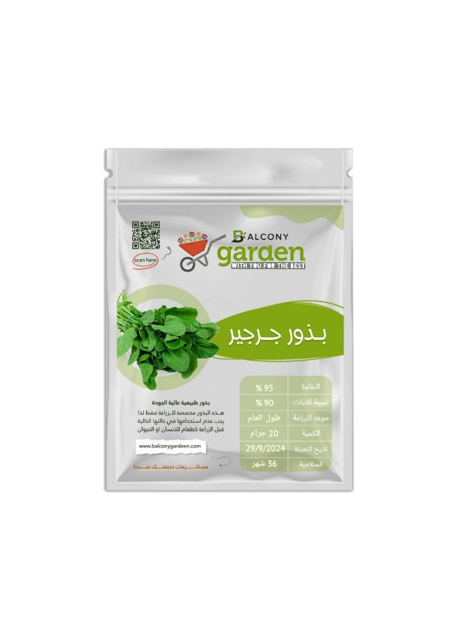 Organic and natural arugula seeds for planting (20g) - High yield and fast germination, pure seeds ideal for home gardening