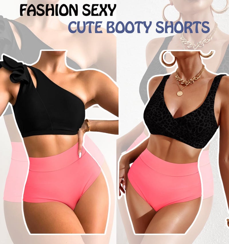 Boudaner Women's High Waist Yoga Booty Shorts V Back Scrunch Gym Workout Spandex Dance Hot Pants Rave Bottoms Pink - Image 5