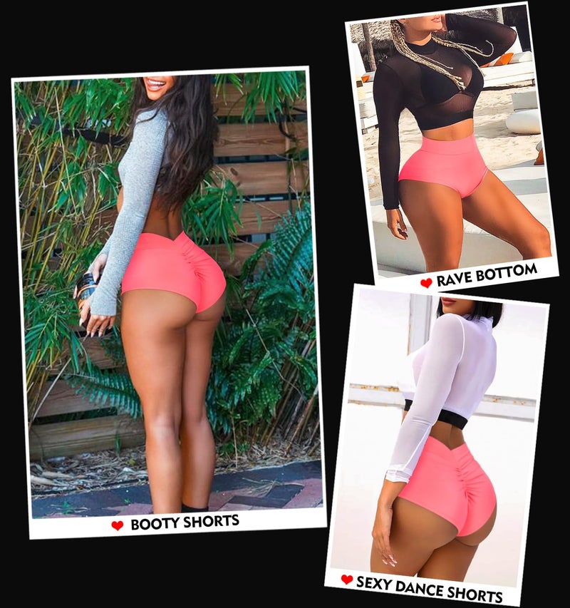Boudaner Women's High Waist Yoga Booty Shorts V Back Scrunch Gym Workout Spandex Dance Hot Pants Rave Bottoms Pink - Image 4