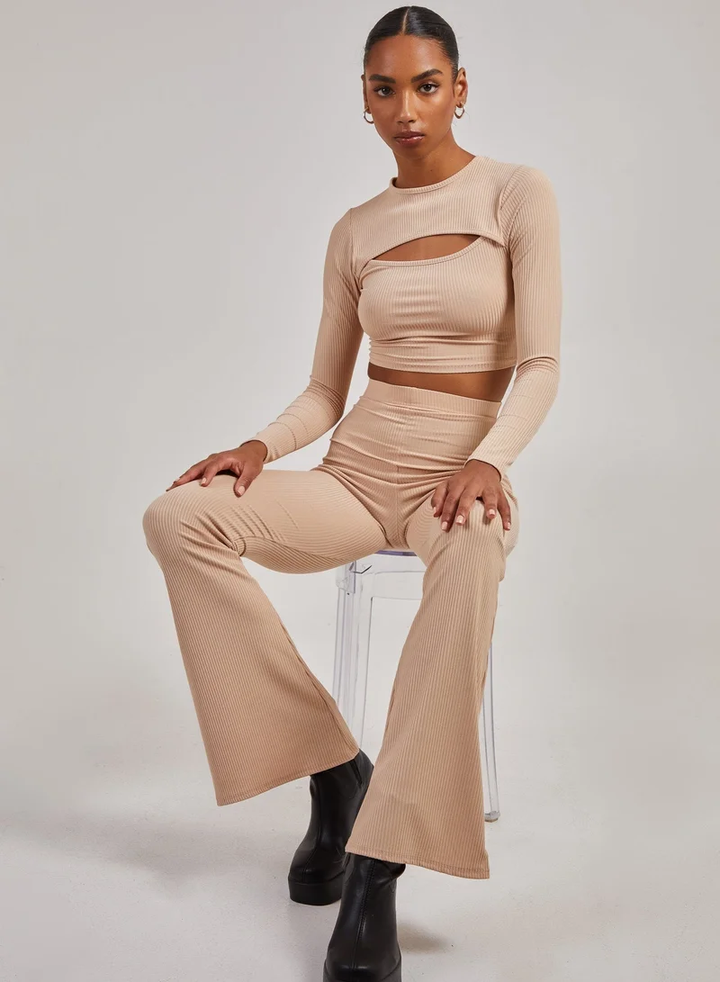 Pink Vanilla  Ribbed Long Sleeve Letterbox Top for Women | Best Price UAE