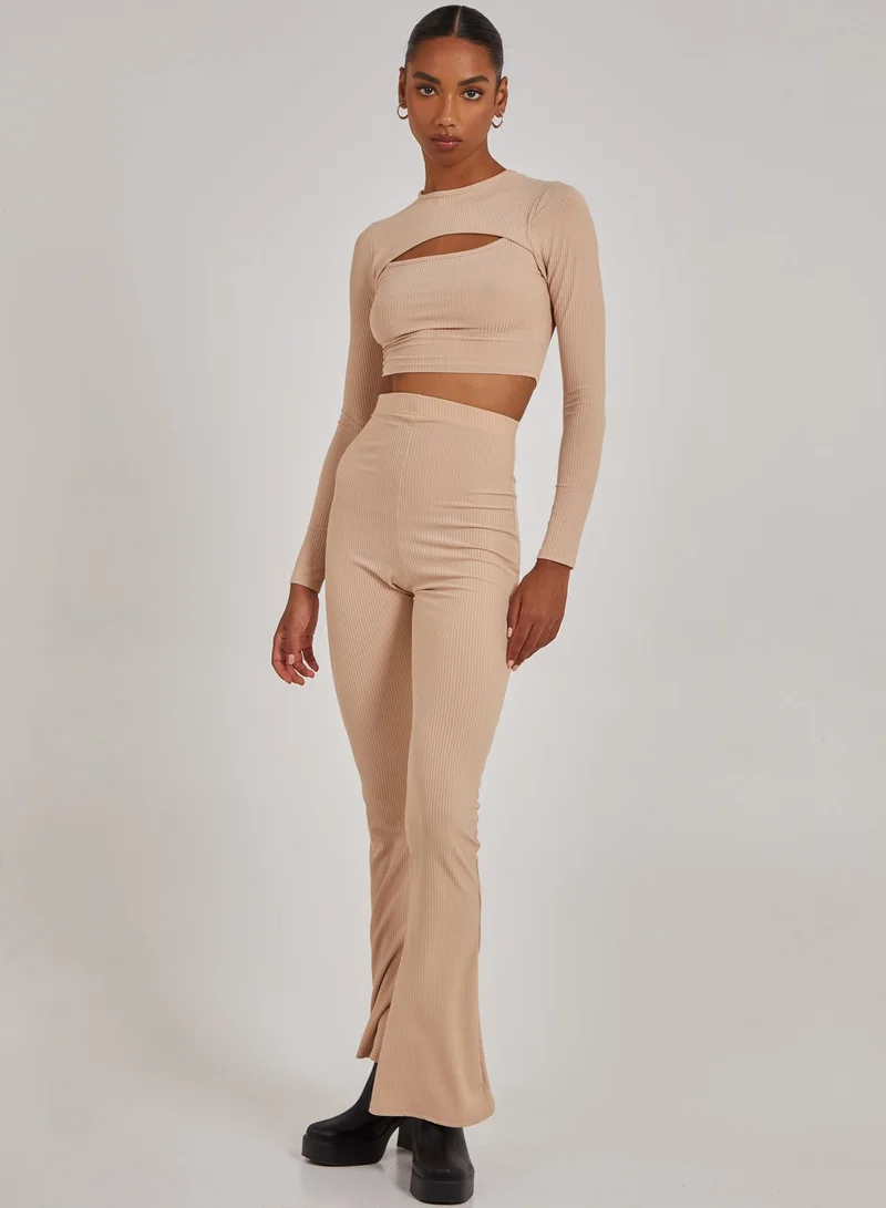 Pink Vanilla  Ribbed Long Sleeve Letterbox Top for Women | Best Price UAE