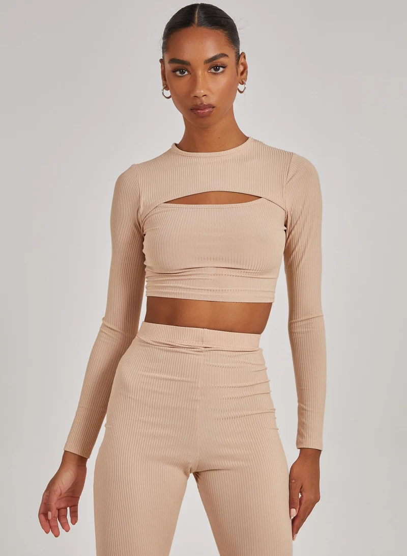 Pink Vanilla  Ribbed Long Sleeve Letterbox Top for Women | Best Price UAE