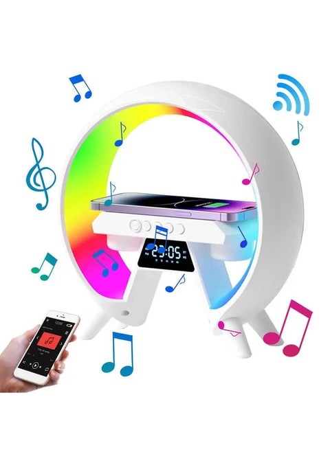 4 in 1 RGB LED Lamp Music Bluetooth Speaker 15W Wireless Charger Bracket Alarm Clock Speaker