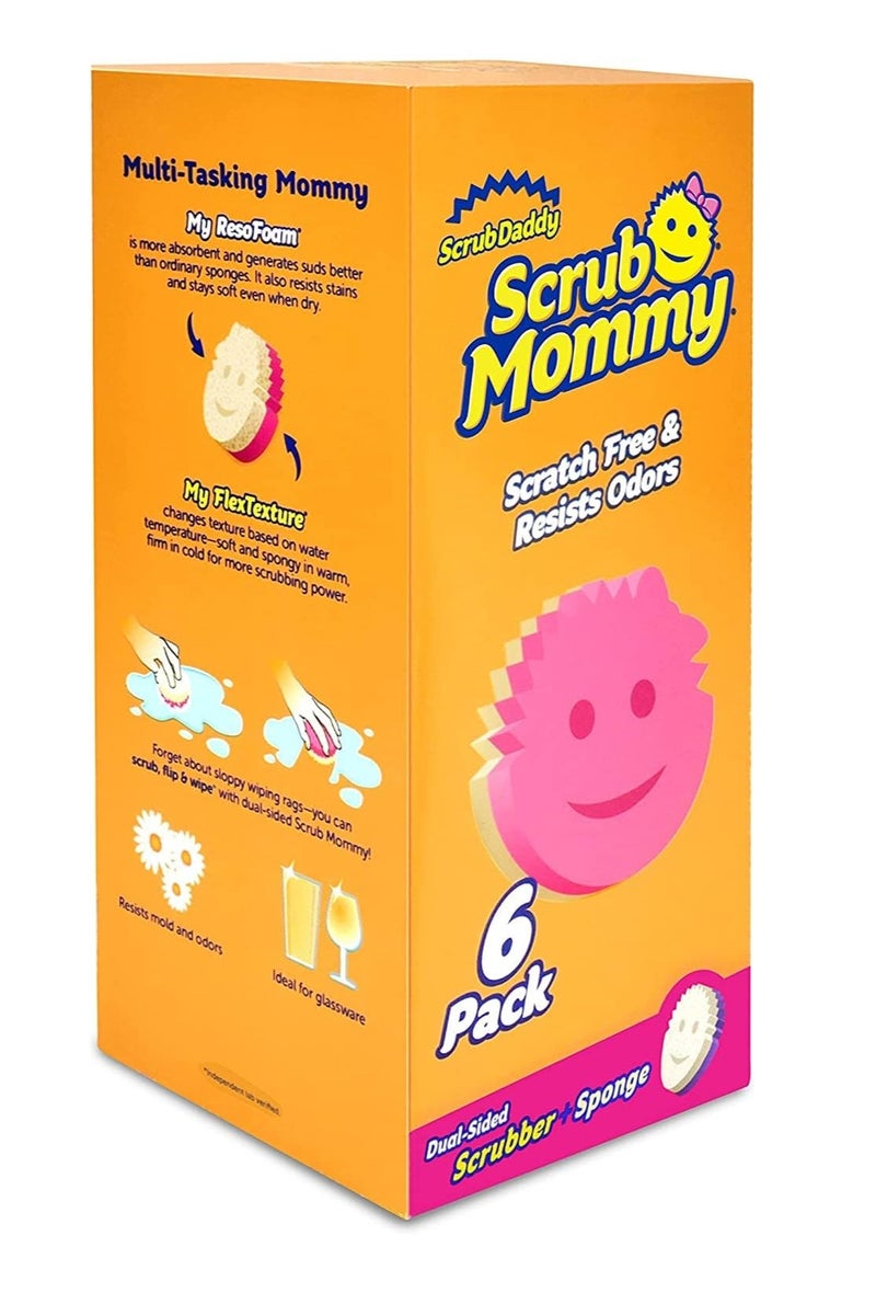 Scrub Daddy Scrub Mommy Dual-Sided Scrubber and Sponge 6 Pack, Scratch-Free Kitchen Cleaning Sponges with FlexTexture and ResoFoam Technology, Odor and Stain Resistant - Image 1