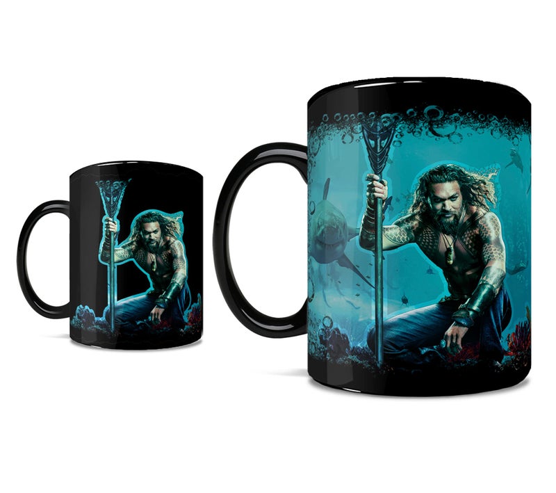 Morphing Mugs Aquaman  Quest for the Trident  Jason Momoa Heat Sensitive Clue Mug  Full image revealed when HOT liquid is added  16oz Large Drinkware
