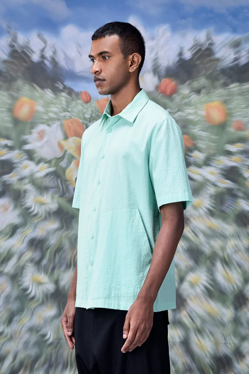 Genes Lecoanet Hemant Solid Regular Fit Shirt- Nile Green