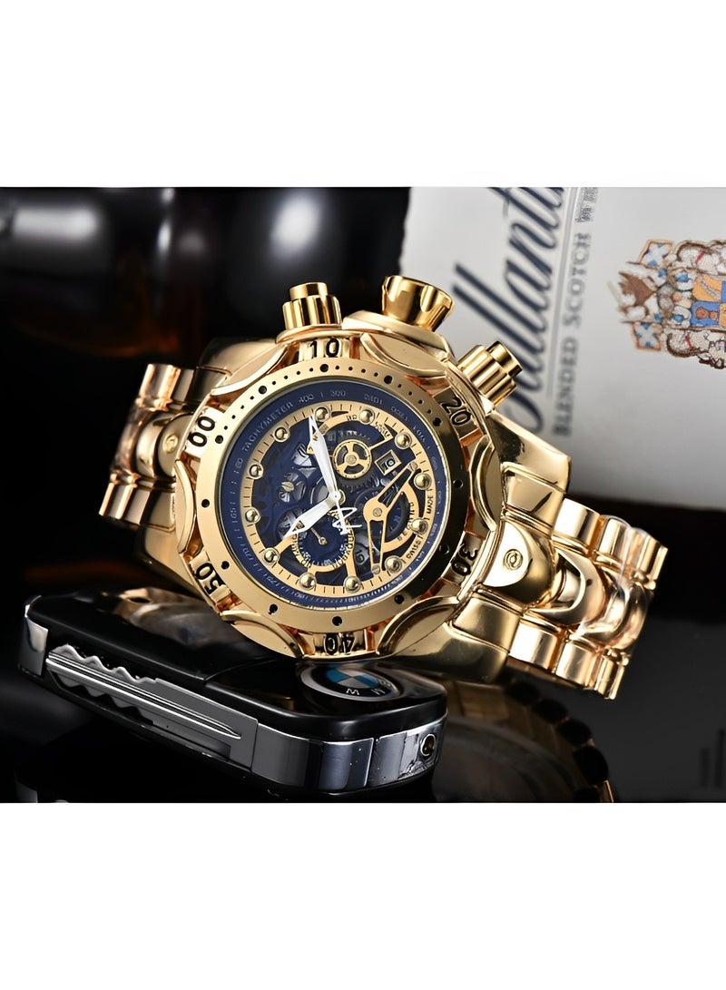 REOCLE Men's Quartz Watch Stainless Steel Clock with Luminous Dial & Hollow Design & Chronograph Date  Waterproof Dress Wrist Watches for Men - Image 2