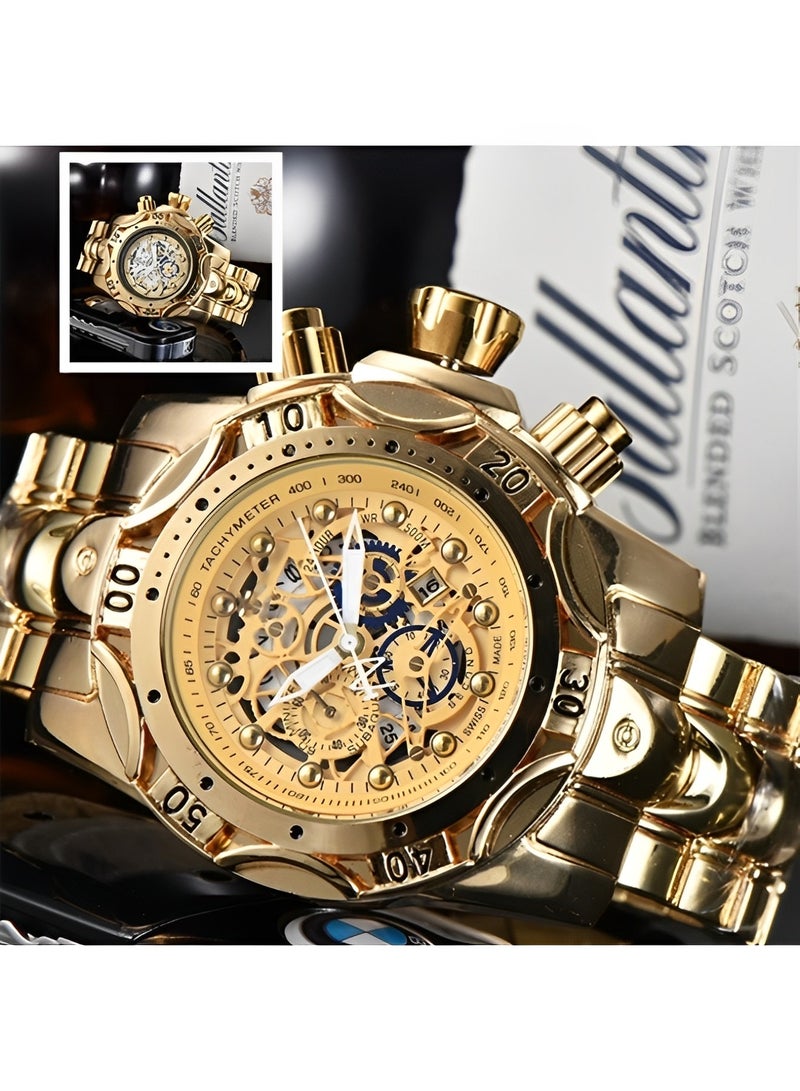 REOCLE Men's Quartz Watch Stainless Steel Clock with Luminous Dial & Hollow Design & Chronograph Date  Waterproof Dress Wrist Watches for Men - Image 5