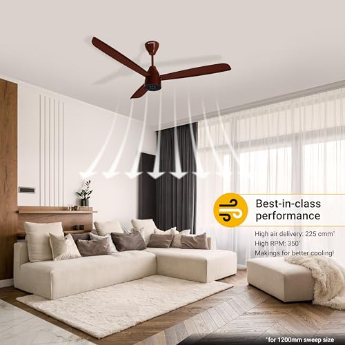 atomberg Renesa Enzel 1200mm BLDC Ceiling Fan with Remote | 5 star | Advance Air+ Technology | LED Speed Indicator | Low Noise | Sleek Design | Power Saving | 3 Year Warranty | Gloss Brown - Image 3