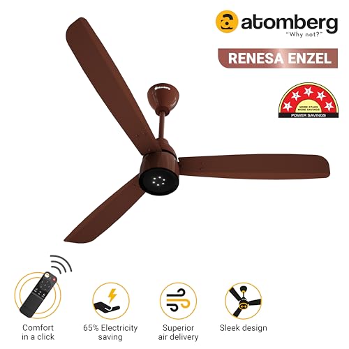 atomberg Renesa Enzel 1200mm BLDC Ceiling Fan with Remote | 5 star | Advance Air+ Technology | LED Speed Indicator | Low Noise | Sleek Design | Power Saving | 3 Year Warranty | Gloss Brown - Image 2