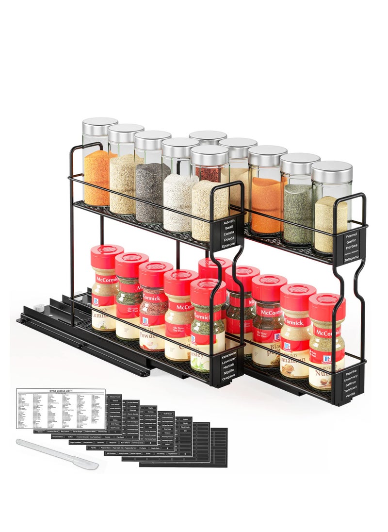 Arabest - Pull Out Spice Rack Organizer for Cabinet, Heavy Duty Slide Out Seasoning Kitchen Organizer, Cabinet Organizer, with Labels and Chalk Marker, 2 Drawers 2-Tier - Image 1