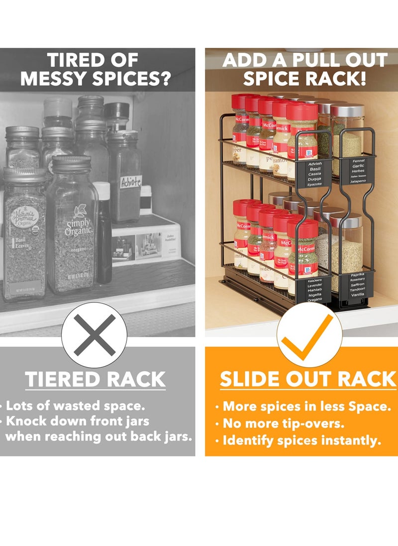 Arabest - Pull Out Spice Rack Organizer for Cabinet, Heavy Duty Slide Out Seasoning Kitchen Organizer, Cabinet Organizer, with Labels and Chalk Marker, 2 Drawers 2-Tier - Image 1