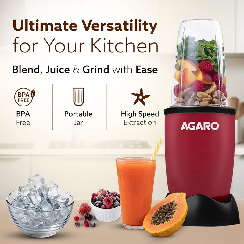 AGARO Regal 3 Jar Personal Blender, 400 Watts, Mixer/Grinder/Smoothie/Juice Maker, Serrated & Cross Ss Blade, Copper Motor, Juices, Nut Butter, Milkshakes, Idli/Dosa, Indian Spice Masala & Chutney - Image 2